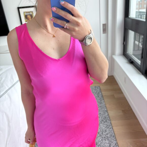 Bardo Collective Sleeveless V-Neck Silky Tank Slip Maxi Dress Fuchsia Small - Picture 2 of 10